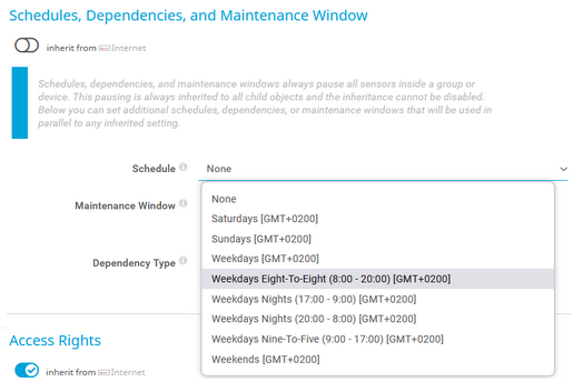 Available Default Schedules in Device Settings